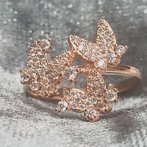 Three-Butterfly Zircon Rose Gold Color Ring